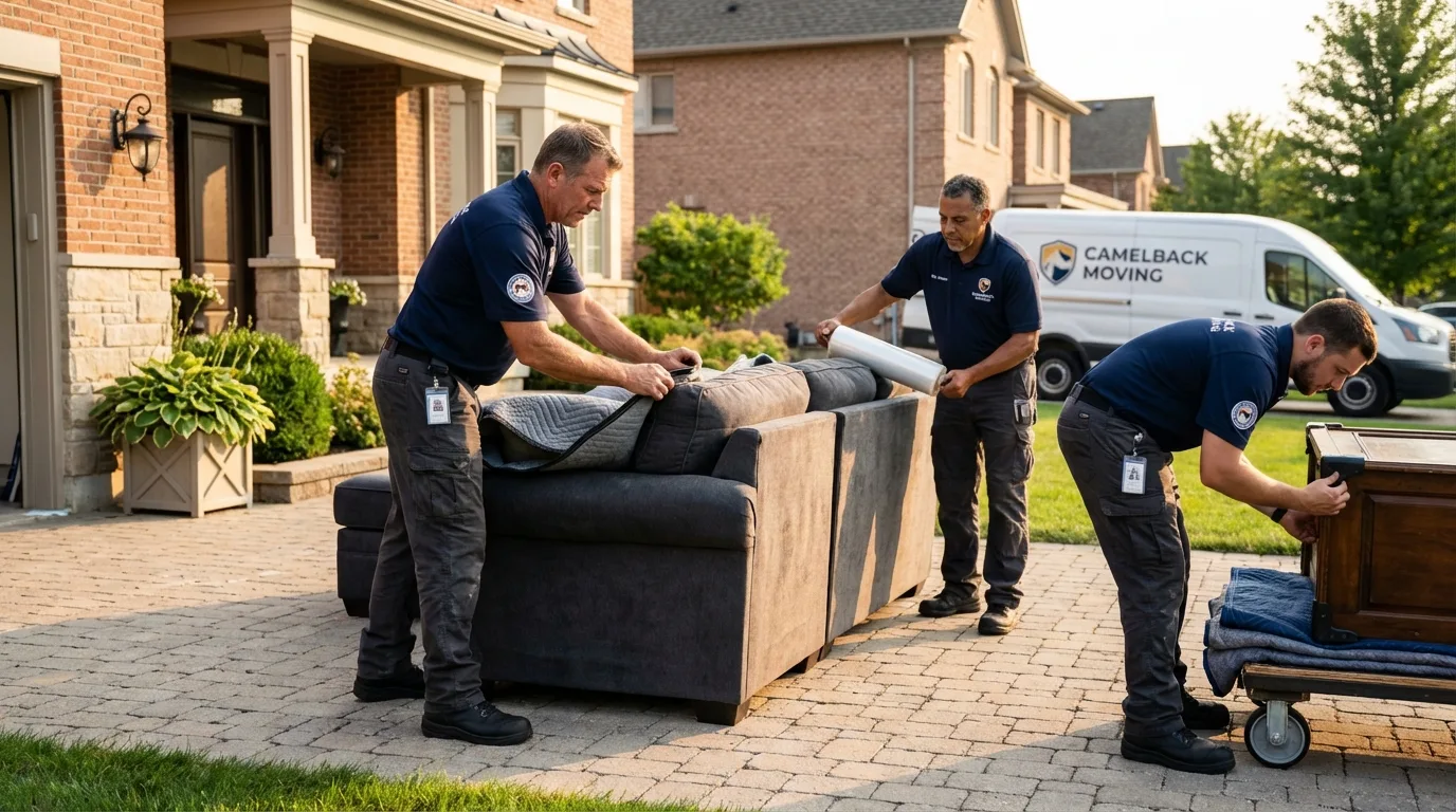 Large estate moving crew wrapping furniture in Palestine, TX